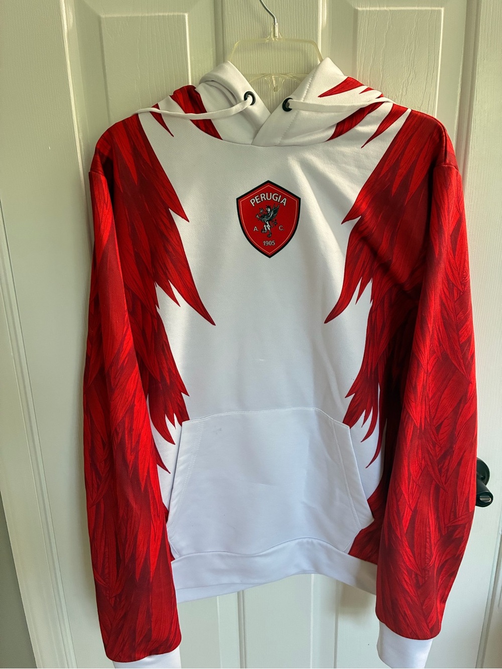 Perugia Crest White & Red Pullover Hoodie